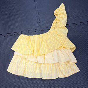 Maeve By Anthropologie Yellow Striped One-Shoulder Ruffle Top Medium